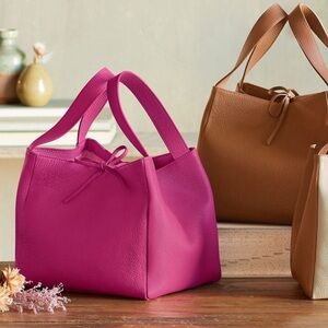 Sundance Catalog Maple Glen Pebbled Italian Leather Tote Bag Magenta Pink